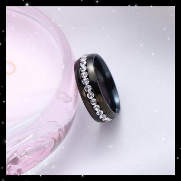 BLACK TITANIUM | White Sapphires Encrusted Through Ring 8mm Wide Unisex - Picture 5 of 8